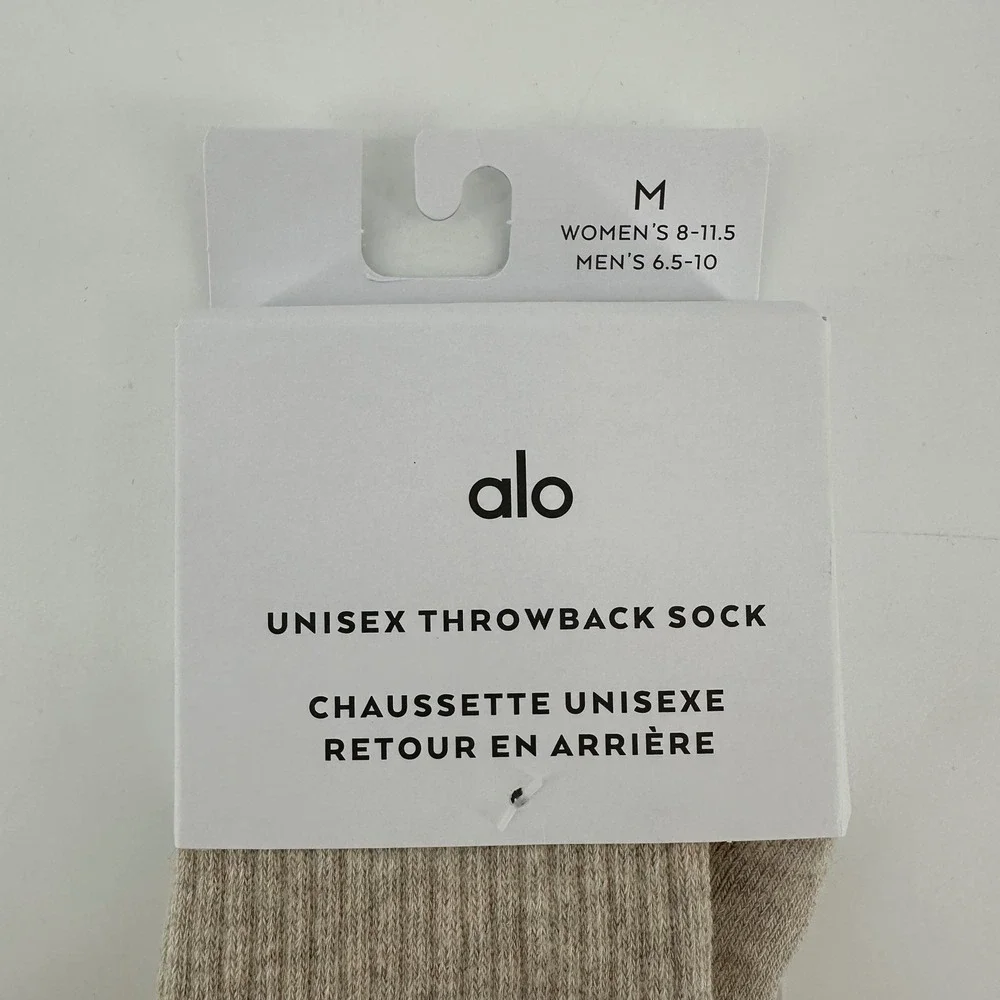 Alo Yoga Unisex Throwback Sock Oatmeal Heather Charcoal Green A0357U Size M NEW